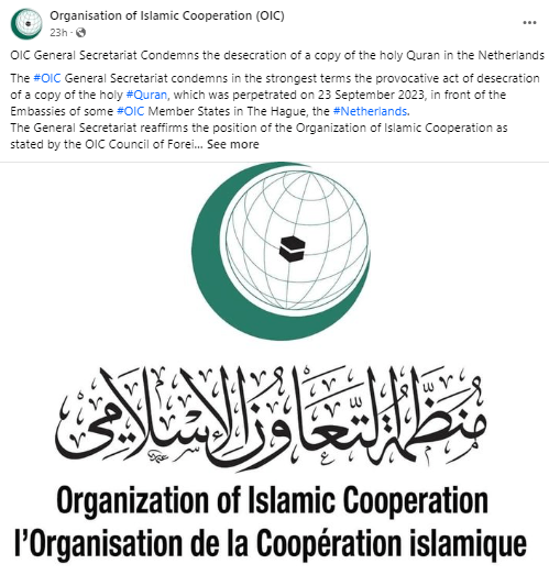 OIC Condemns Quran Desecration in Hague