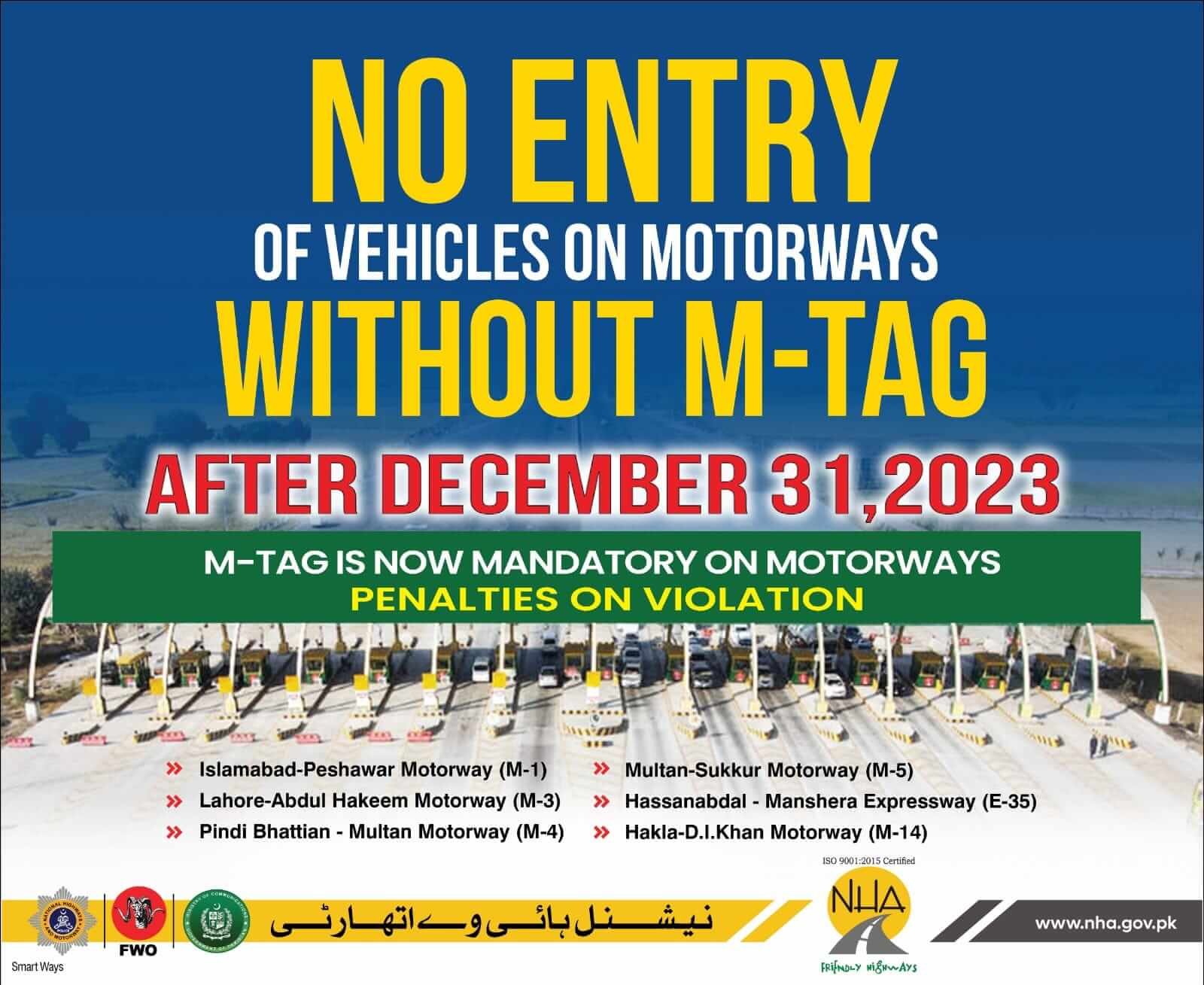 Read more about the article NHA Makes M-Tag Mandatory for all Vehicles from Dec 31