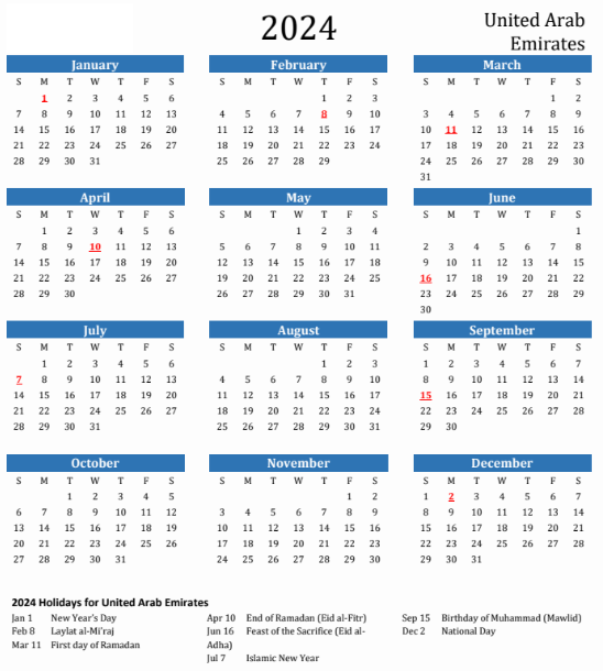 UAE Reveals 2024 Official Holiday Calendar