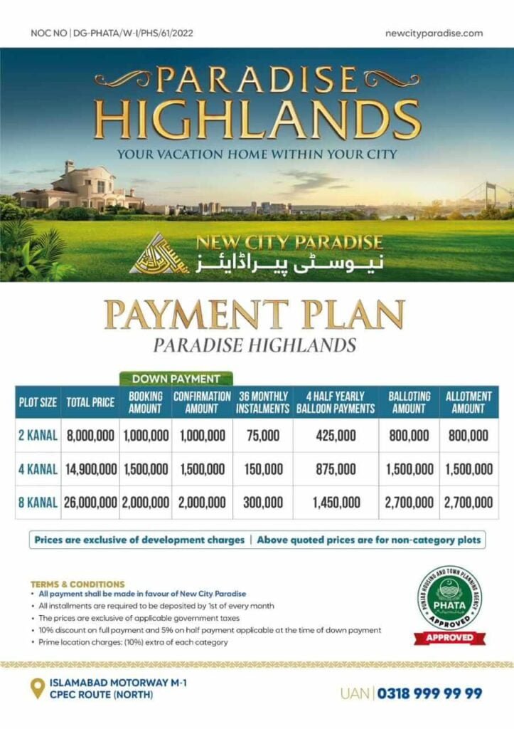Paradise Highlands New City Paradise payment plan