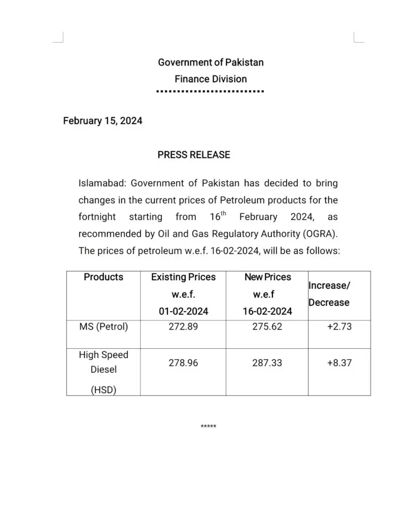 Petrol Prices increased in Pakistan by Rs.2