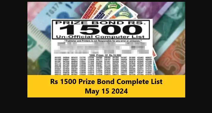 Rs 1500 Prize Bond Complete List – May 15 2024