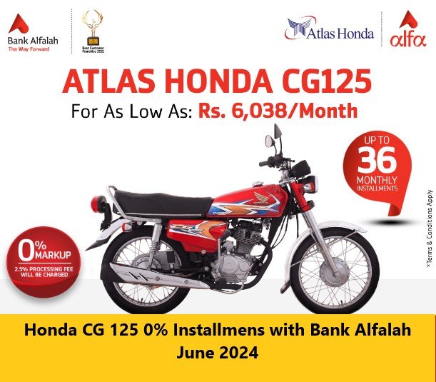 You are currently viewing Honda CG 125 0% Installment with Bank Alfalah June 2024