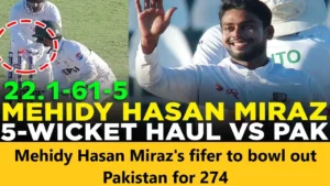 Read more about the article Mehidy Hasan Miraz’s fifer to bowl out Pakistan for 274